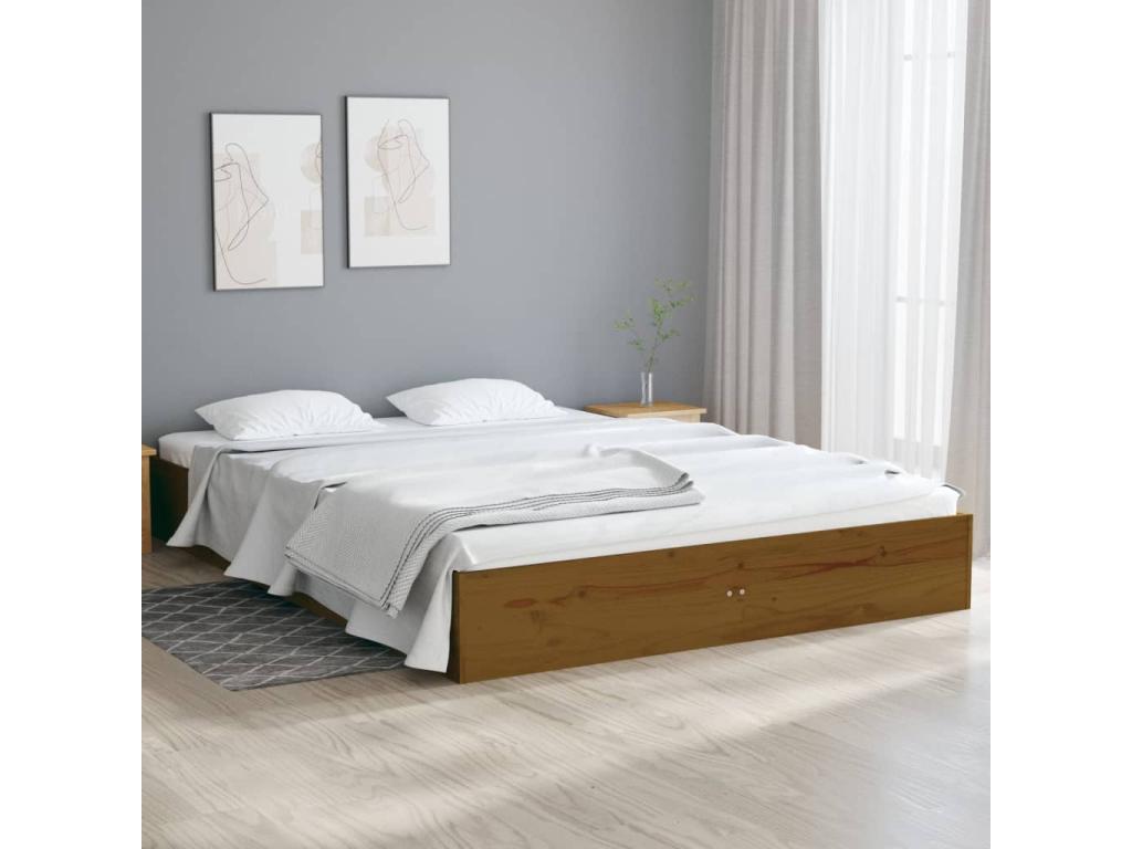 Cadre de lit Marron miel Bois massif 135x190 cm Double TTCQ20859