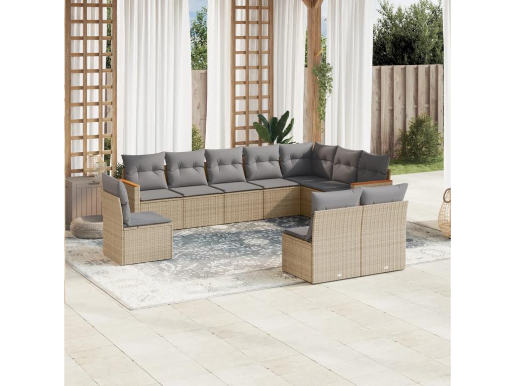 Salon de jardin et coussins 10 pièces méVentoriq beige résine tressée ARNV63859