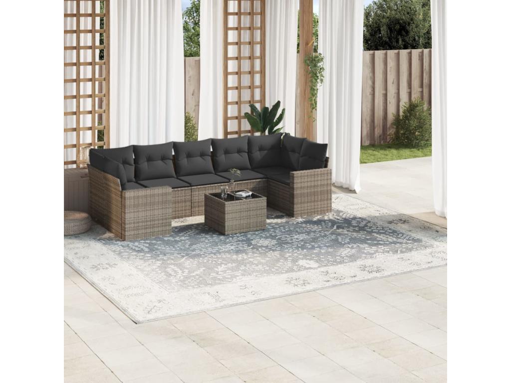 Salon de jardin 8 pcs avec coussins gris résine tressée TFCA05915