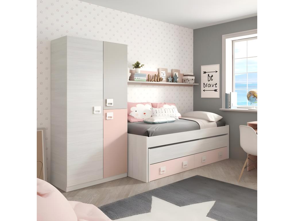 Armoire 3 portes en aggloméré rose 200x90x52cm KMTG04265