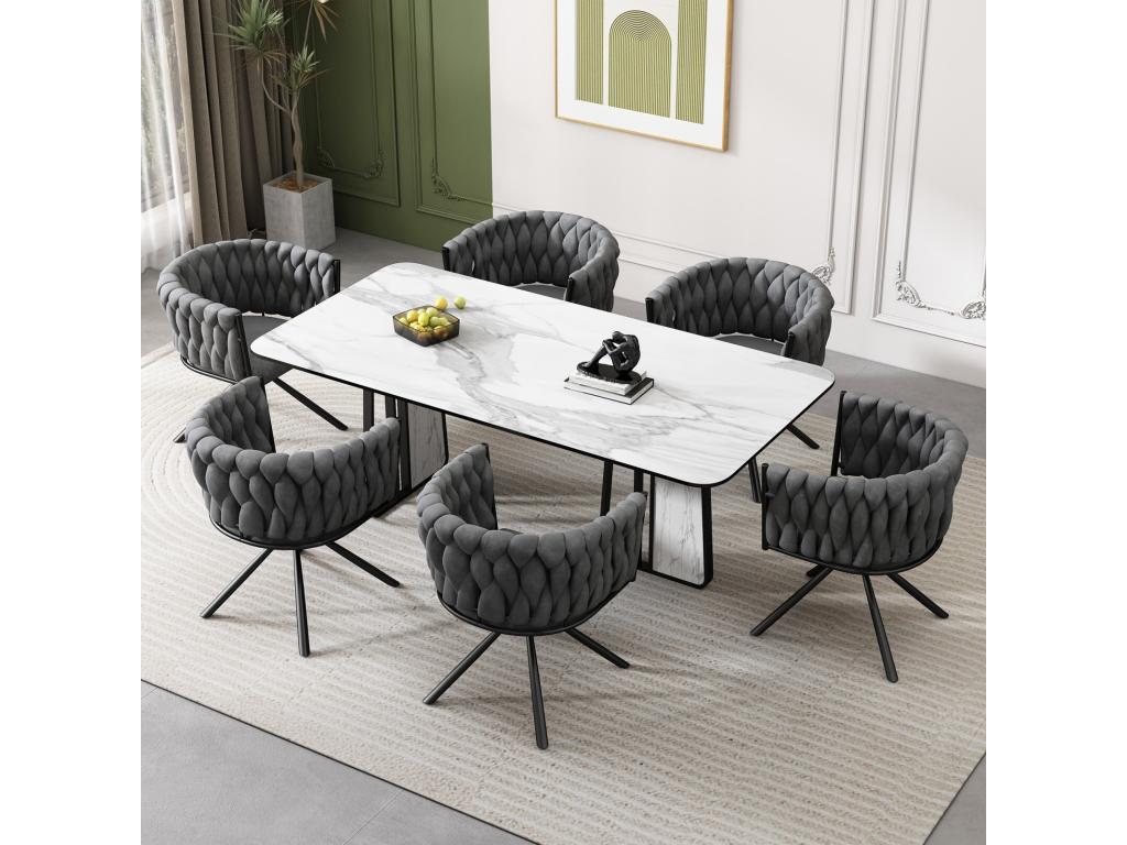 Set of 6 ergonomic 360° swivel chairs in velvet and metal, 46cm seat depth, Grey MTNQ72985