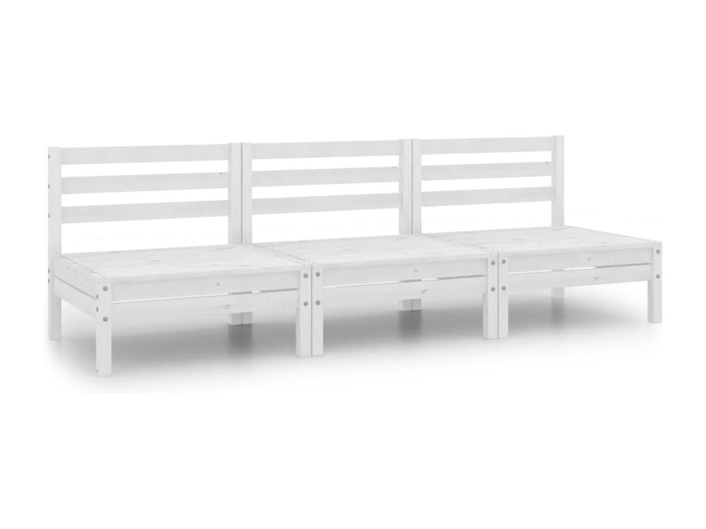 Salon de jardin 3 pcs Blanc Bois de pin massif 7 XVFI97379