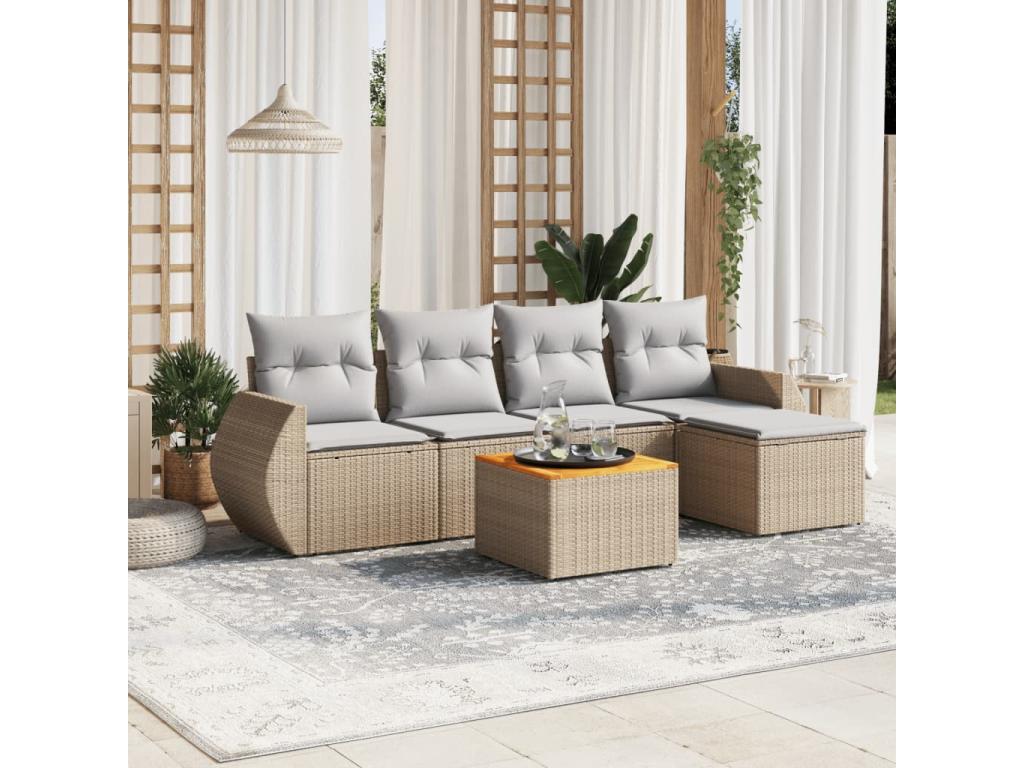 Salon de jardin avec coussins 6 pièces beige résine tressée CAQK81500