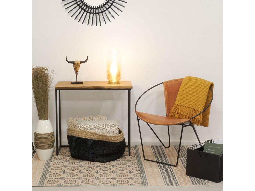 Fauteuil rond en cuir de chèvre marron et métal JNPP62159