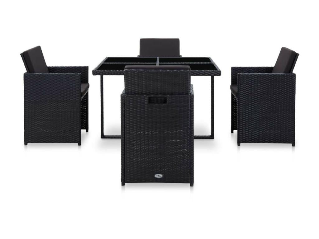 Salon de jardin 5 pcs avec coussins Résine tressée Noir 36 ZKNY84551