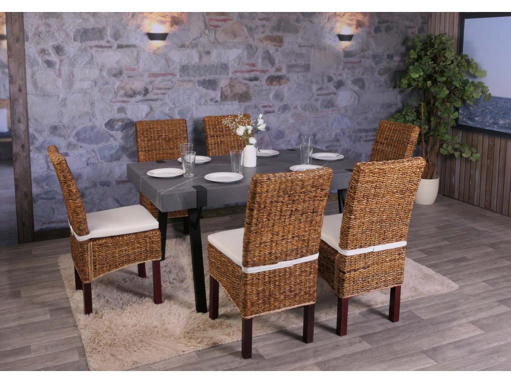 Chaise de salle à manger Ventoriq lot de 6 pieds marrons avec coussins TQGN40016