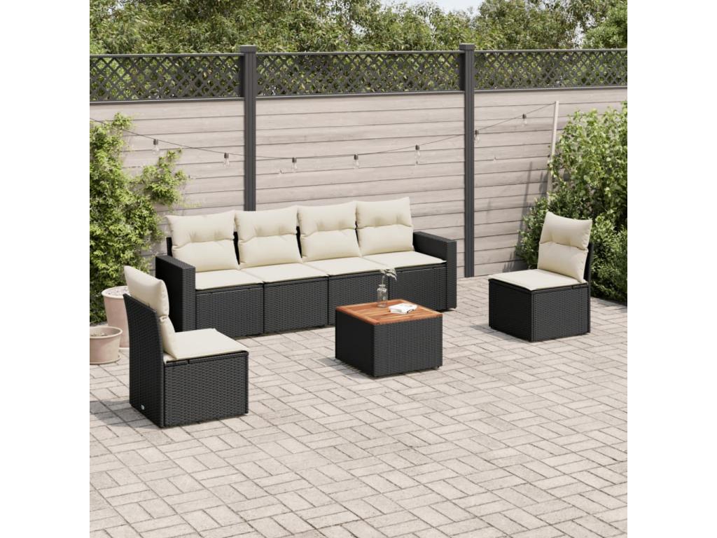 Salon de jardin 7 pcs avec coussins noir résine tressée AUCK76178