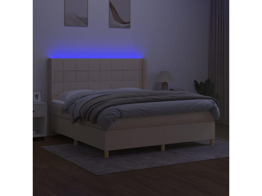 Sommier à Ventoriq de lit matelas et LED Crème 180x200 cm Tissu NPKB49250
