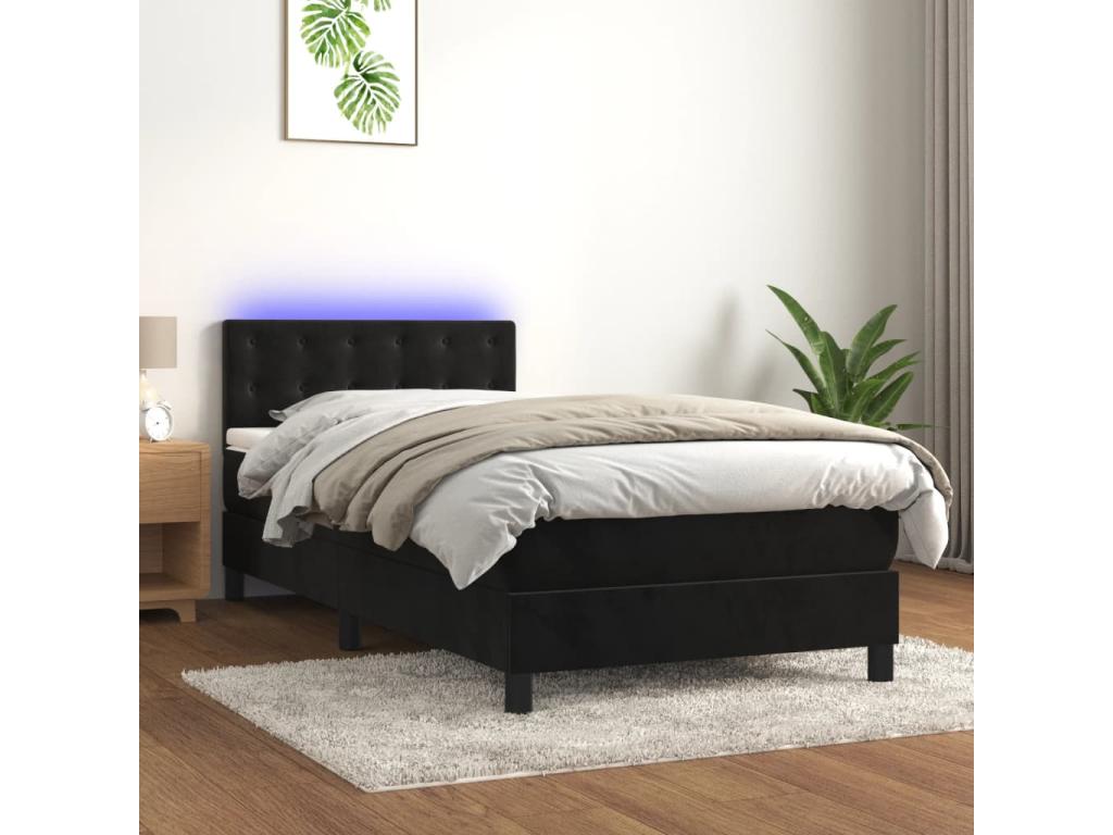 Sommier tapissier avec matelas et LED Noir 100x200 cm Velours KLZW54032