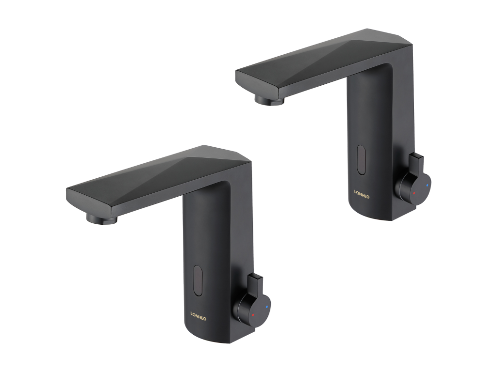 2pcs Mitigeur Lavabo Capteur Infrarouge Intelligent Automatique Mitigeur Infrarouge Electronique Noir en Laiton à Eau Chaude et Froide DQFS75362