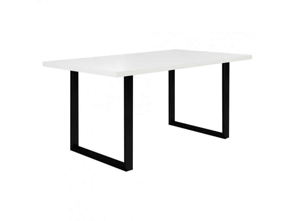 Dining table 160 cm with white top and black metal sled legs - Lumenao 02 NXJJ02712