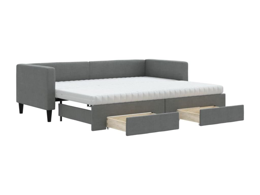 Daybed with pull-out bed and drawers, dark grey, 80x200 cm, fabric, YUKA42416