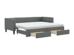 Daybed with pull-out bed and drawers, dark grey, 80x200 cm, fabric, YUKA42416