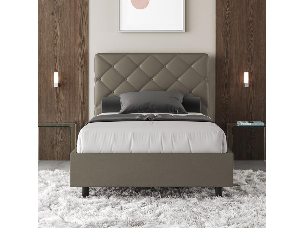 Upholstered storage bed 140x190 cm, cappuccino faux leather, Boislis YXVE96279
