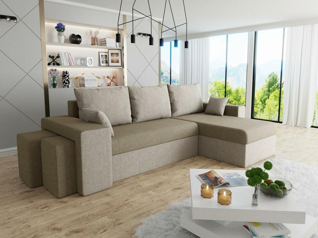 Canapé d'angle Ventoriq 129 Brun clair Fonction de couchage Boîte de literie 256x139cm TFXT43873