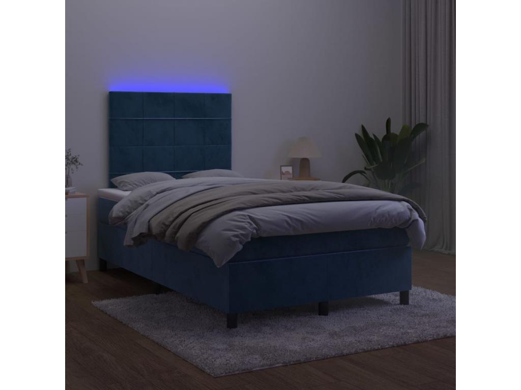 Sommier tapissier matelas et LED Bleu foncé 120x200 cm Velours KFVO11895