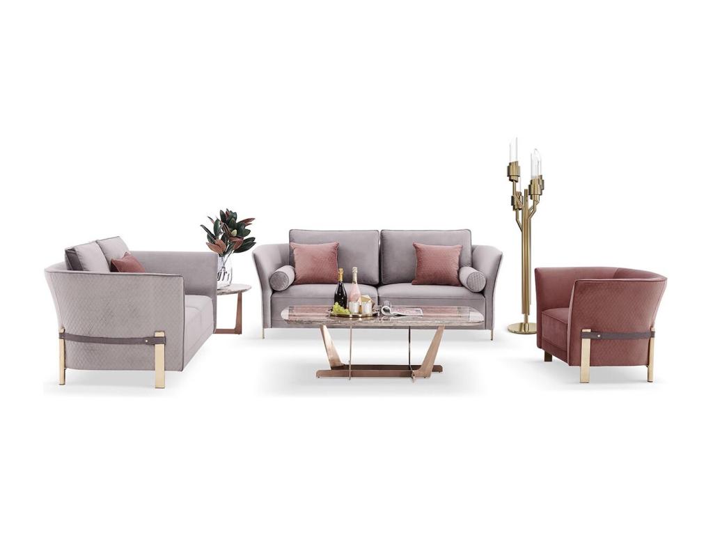 Canapé 3 places en velours Ventoriq - Gris Ventoriq OUXE68162