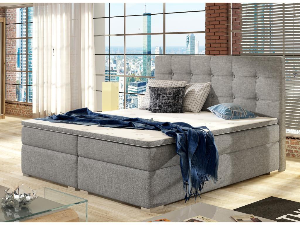 Kavin Light Grey Fabric Box Spring Bed with Mattress and Topper - 160x200 VFIG31263