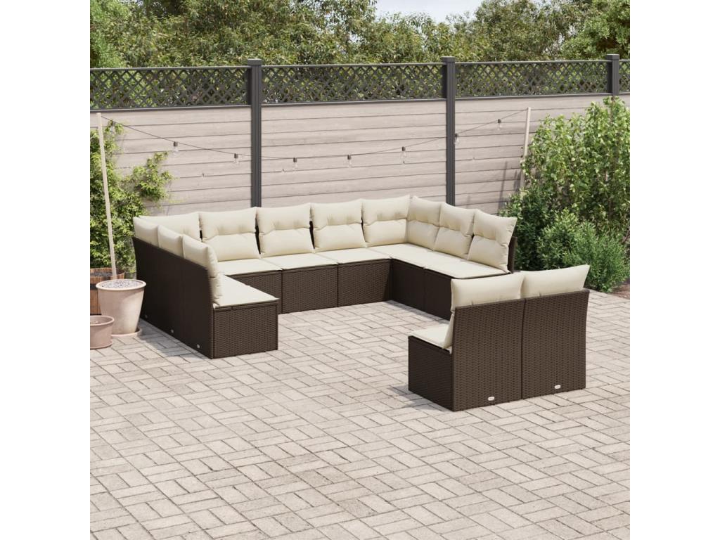 Salon de jardin et coussins 11 pcs marron résine tressée LLPG74110