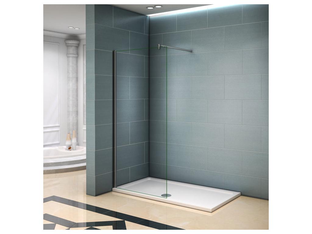 Paroi de douche à l'italienne 140x200cm avec barre de fixation 140cm en carré - Chromé - Verre 8mm trempé transparent VVLD19289