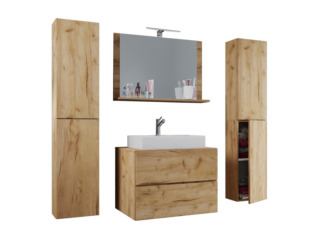 Ventoriq 5-pièces lavabo ensemble de meubles de salle de bains lavabo Lendas XL tiroir chêne miel - 60 VCOT20982