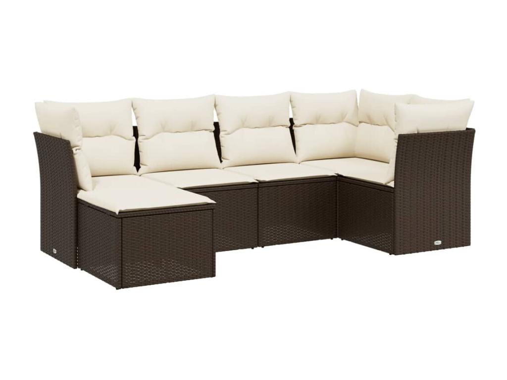 Salon de jardin avec coussins 6 pcs marron résine tressée AJDF17788