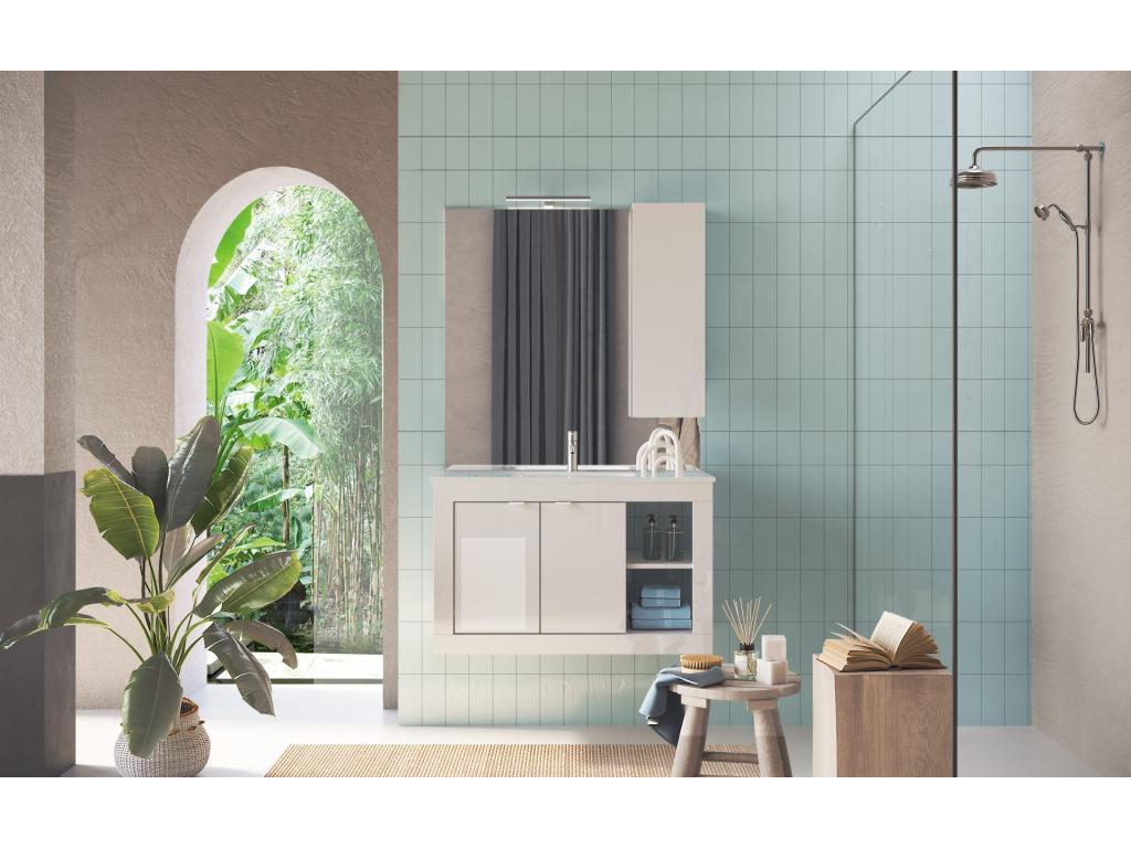 Meuble salle de bain suspendu vasque Lumenao - BASIC 2.0 blanc laqué brillant 101x57x47 cm VPJB93905