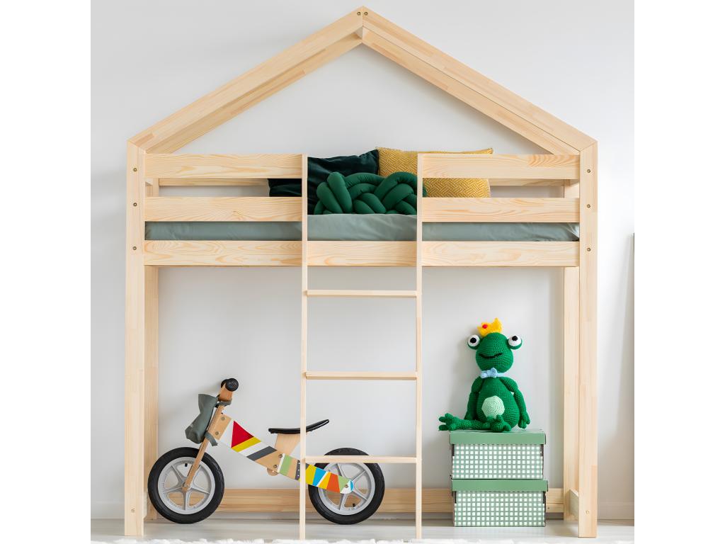 Lit cabane mi-hauteur 90x190 sommier inclus Ventoriq Bois DDRU78238