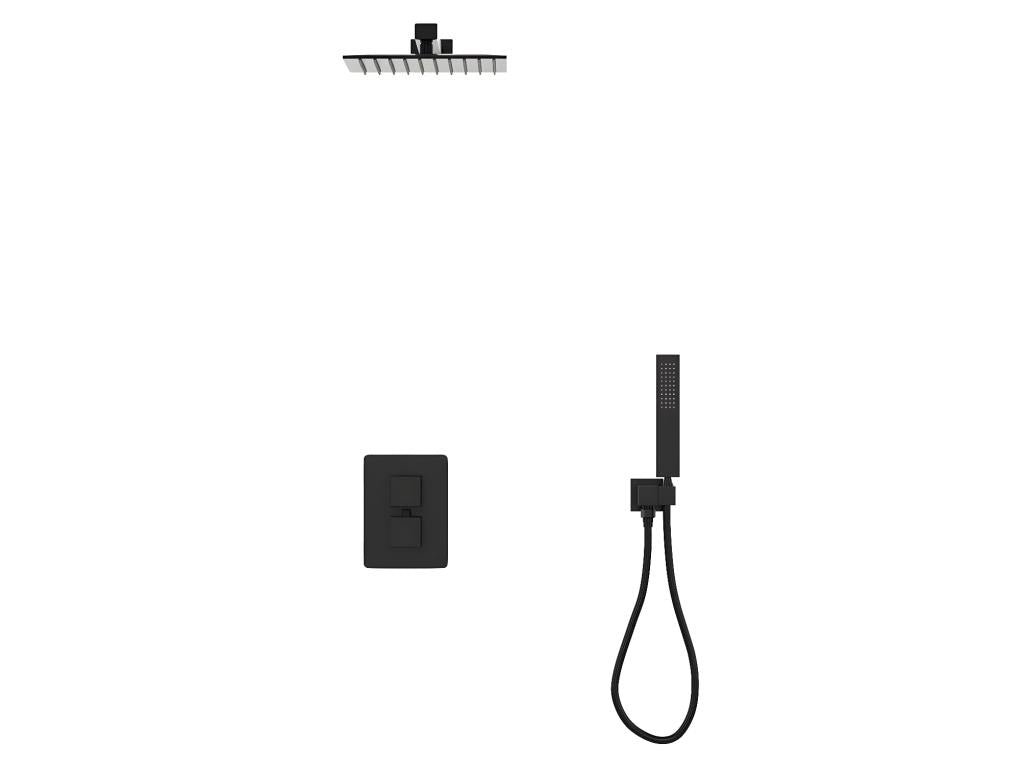 Concealed shower set with thermostatic mixer and fixed wall bracket - Matte black - Ventoriq TYBM11289