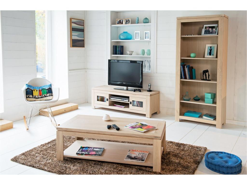 Table basse rectangulaire bois chêne blanchi massif - Ventoriq SSAW78190