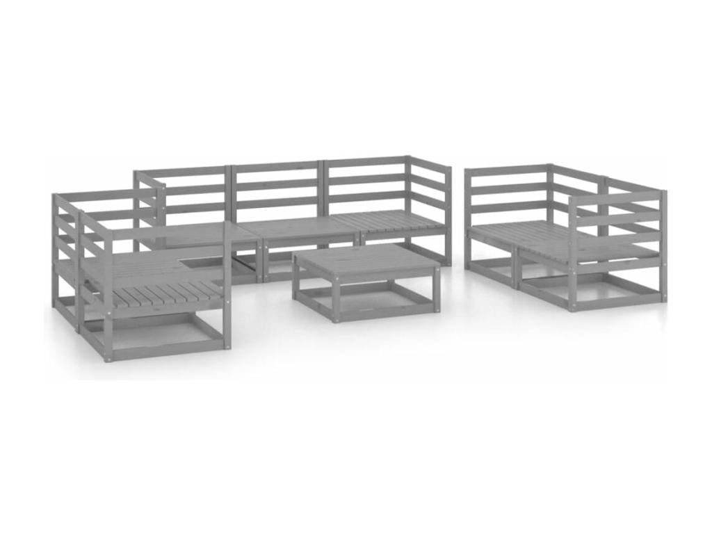 Salon de jardin 8 pièces Gris Bois de pin massif ENTR66588