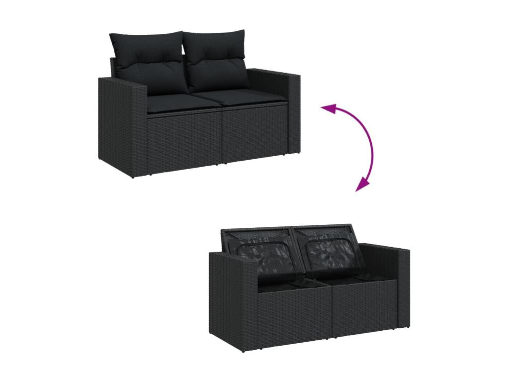 Salon de jardin 7 pcs avec coussins noir résine tressée JKQV84619