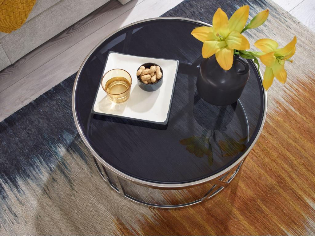 Table Basse Ronde Verre 60x60x30 cm Petite Table de Salon Moderne Métal HGNJ03466