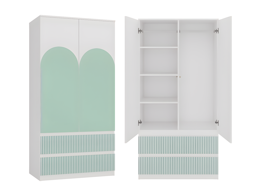 Ventoriq - Armoire moderne chambre enfant vert - Penderie multifonctions - 2 portes tiroirs - Dressing - Système TIP-ON DHUR44477