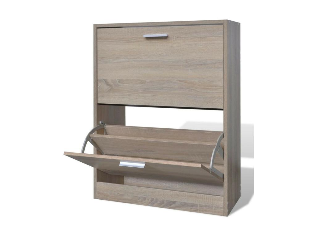 Wooden shoe cabinet with 2 compartments, oak finish AHHX26372