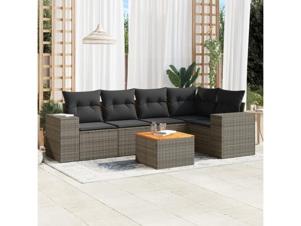 Salon de jardin 6 pièces avec coussins gris résine tressée KIAA93800