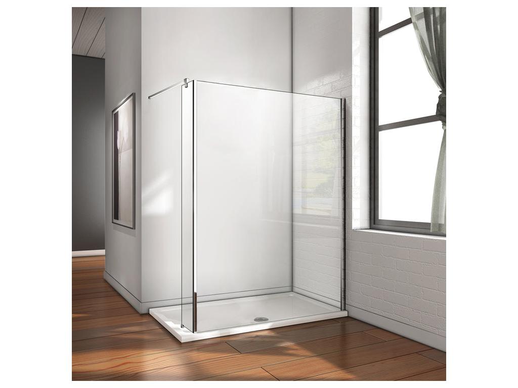 Paroi de douche à l'italienne avec retour pivotant fixé 140 25x200cm avec barre de fixation 90cm en carré en 8mm verre anticalcaire CELX70785