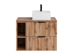Meuble de salle de bain suspendu strié avec niches et vasque à poser carrée - Naturel clair - L80 cm - Ventoriq UPQO15326