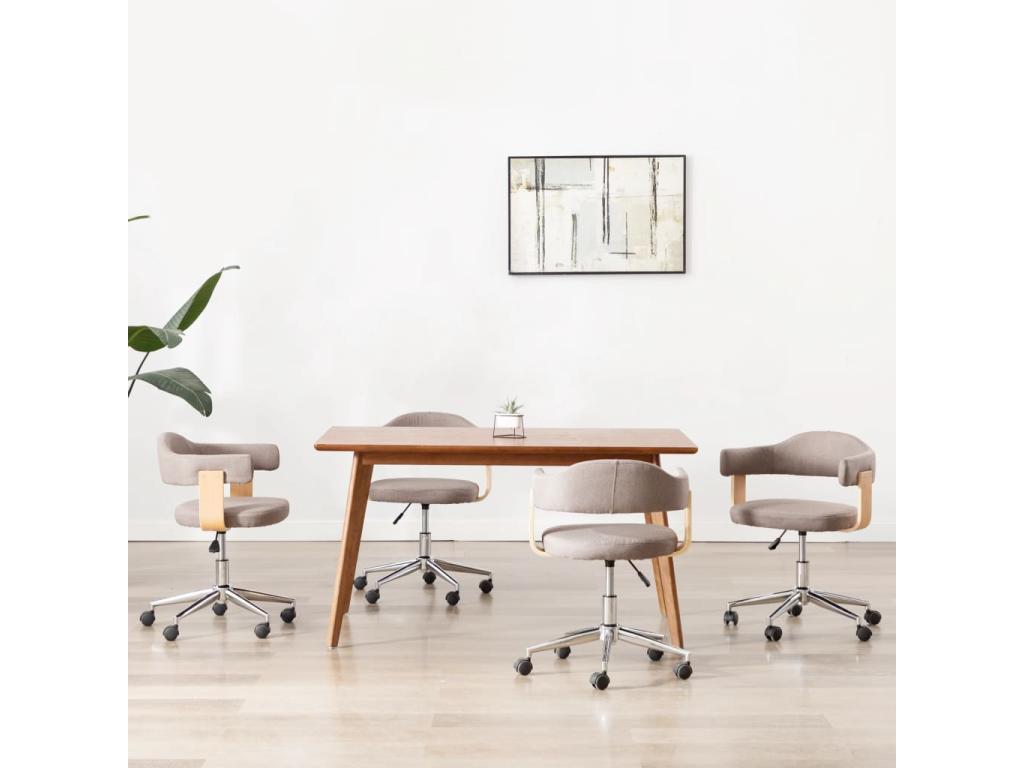 Ventoriq set of 4 swivel dining chairs, bentwood and fabric, RQWV45308