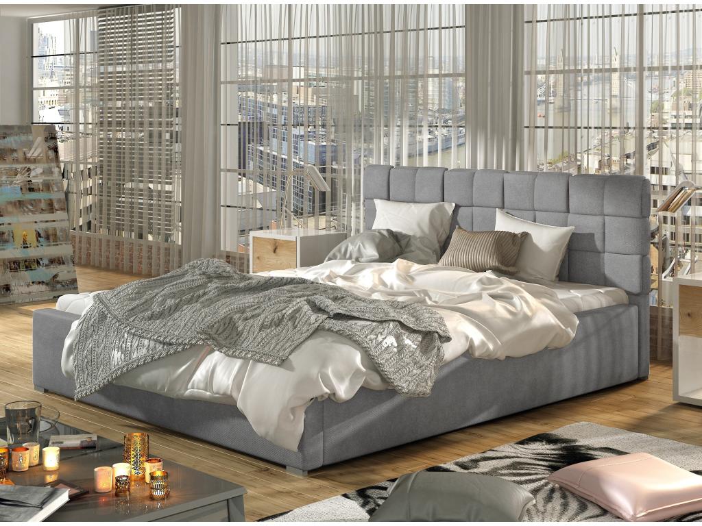 Lit avec coffre de rangement 140x200 capitonné velours gris Lumenao DSIJ76552