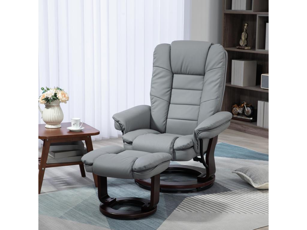 Fauteuil de relaxation inclinable pivotant avec repose-pied PU gris UWEG61858