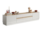 Meuble TV avec 2 portes et 2 tiroirs - Blanc laqué et Naturel - Ventoriq HETA33458