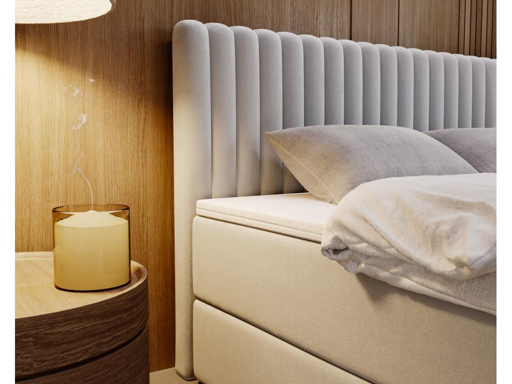 Lit continental Lumenao avec rangement - 140x200 - double - velours - gris clair CNYR09630