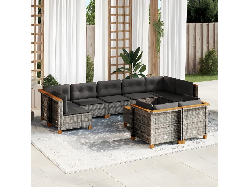Salon de jardin avec coussins 10 pièces gris résine tressée CUTF87839