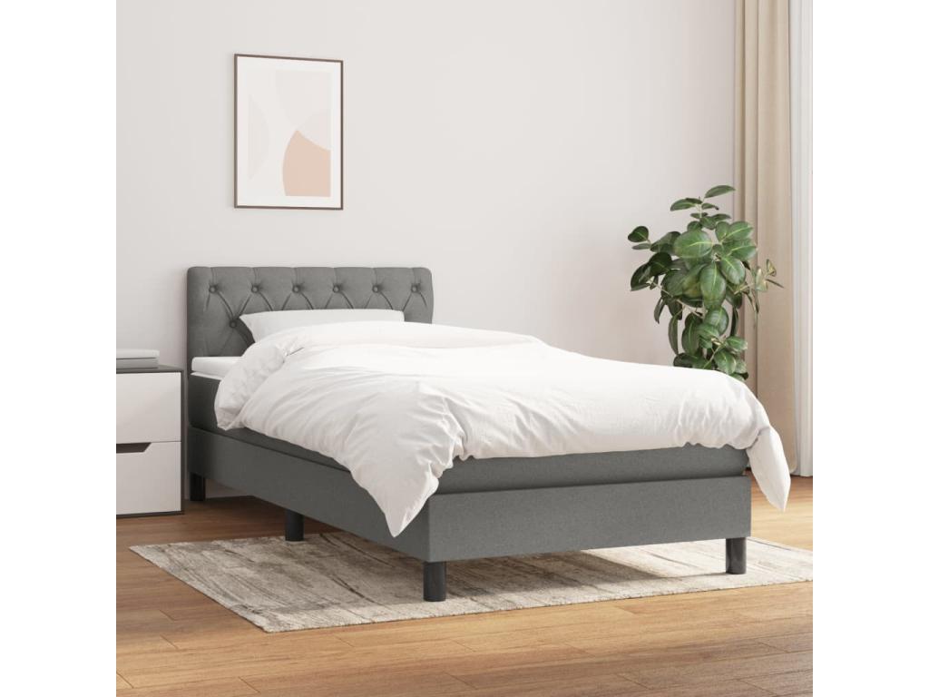 Lit à sommier tapissier avec matelas Gris foncé 80x200 cm Tissu EQIO92902