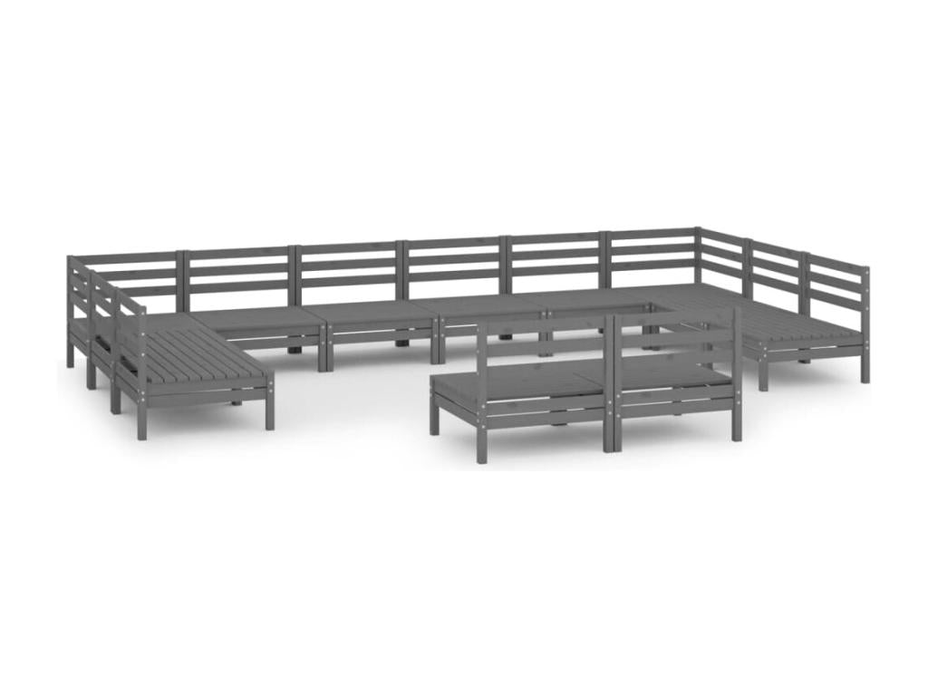 Salon de jardin 12 pièces Gris Bois de pin massif LUDL44007