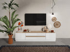 Meuble TV avec 2 portes et 2 tiroirs - Blanc laqué et Naturel - Ventoriq HETA33458