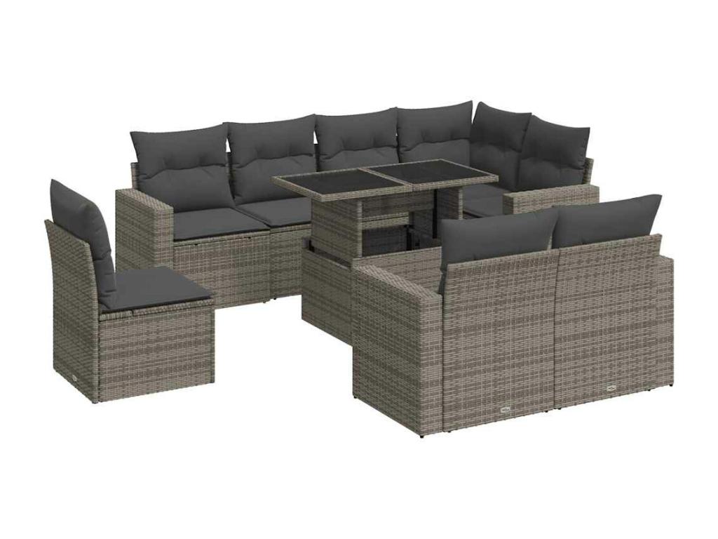 Salon de jardin 9 pièces avec coussins gris résine tressée VFZG35922