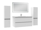 Ensemble meubles Salle de Bain 100cm avec colonne et miroir lumineux 3 couleurs blanc CQSP32282