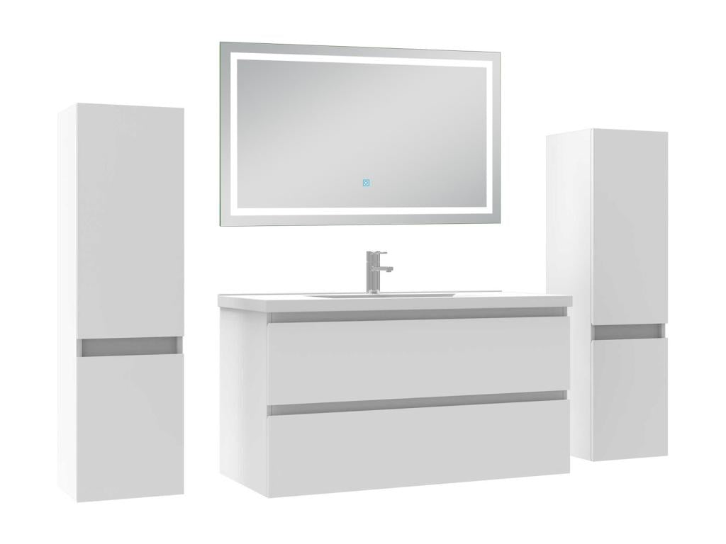 Ensemble meubles Salle de Bain 100cm avec colonne et miroir lumineux 3 couleurs blanc CQSP32282